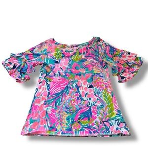 Lilly Pulitzer Lula Ruffle Sleeve Top Gumbo Limbo Women’s size Small